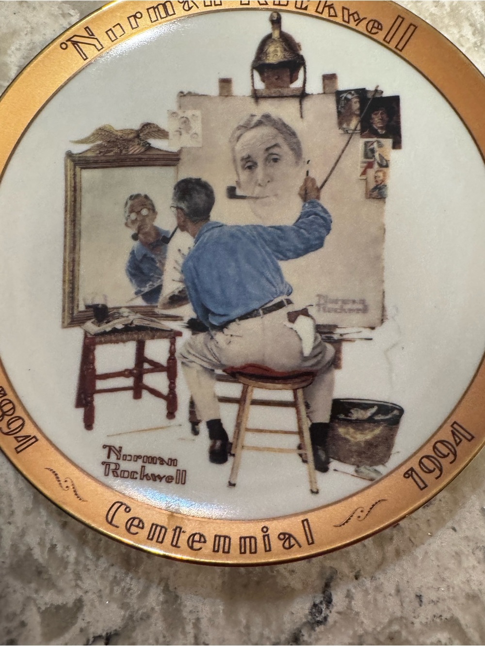 Norman Rockwell Plate Print — Blue, Gold, White